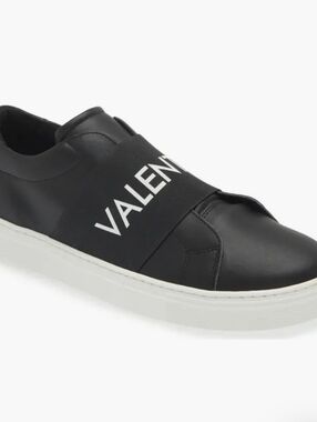 VALENTINO Zeus Black Leather Slip-On Sneaker White Sole Mens 44/11